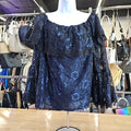 WHBM Size 14 Blue Black Hannie Lace OTS Blouse