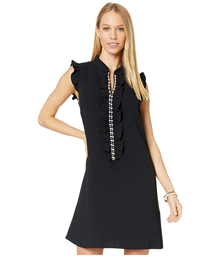 Lilly Pulitzer Size 10 Black New Dress Flutter Sleeve Shift Dress with Pearls