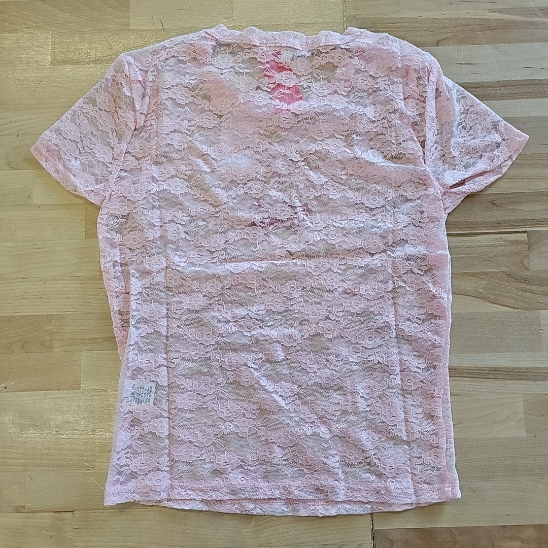 Ultra Flirt Juniors' Graphic Lace Tee - Ballet Slipper