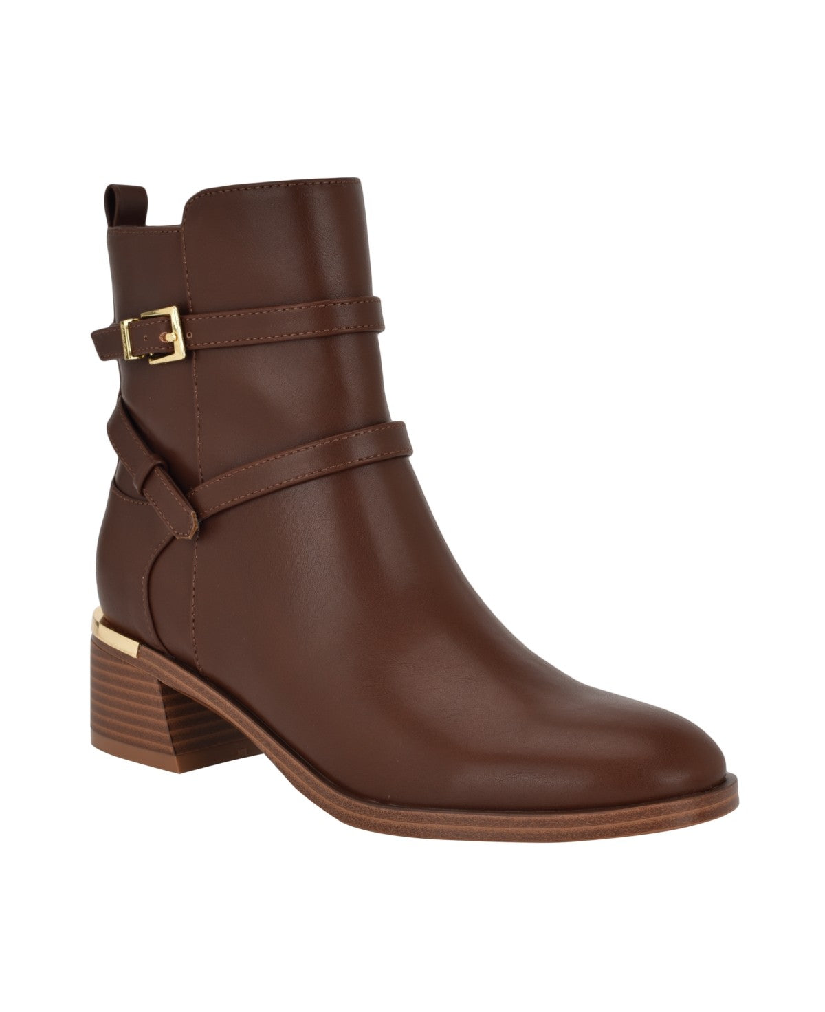 Calvin Klein Shoe Size 7.5 Brown Jasen Buckle Strap Block Heel Booties NWT