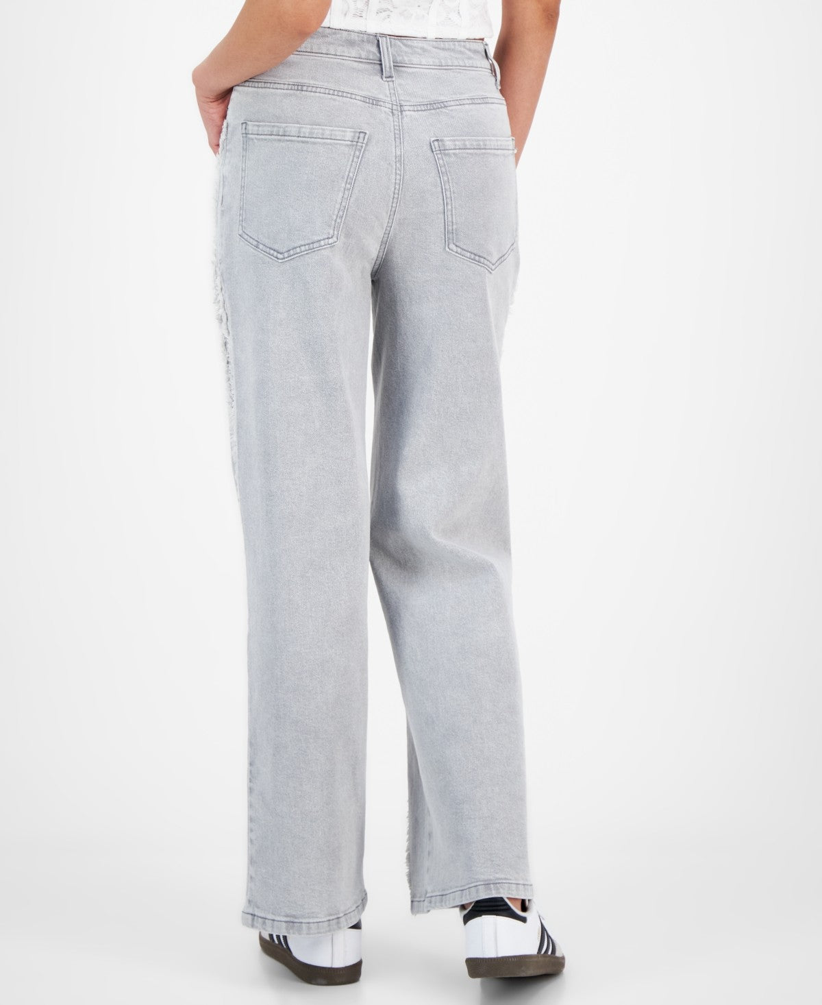Tinseltown Juniors' High-Rise Frayed Wide-Leg Jeans - Grey - 13