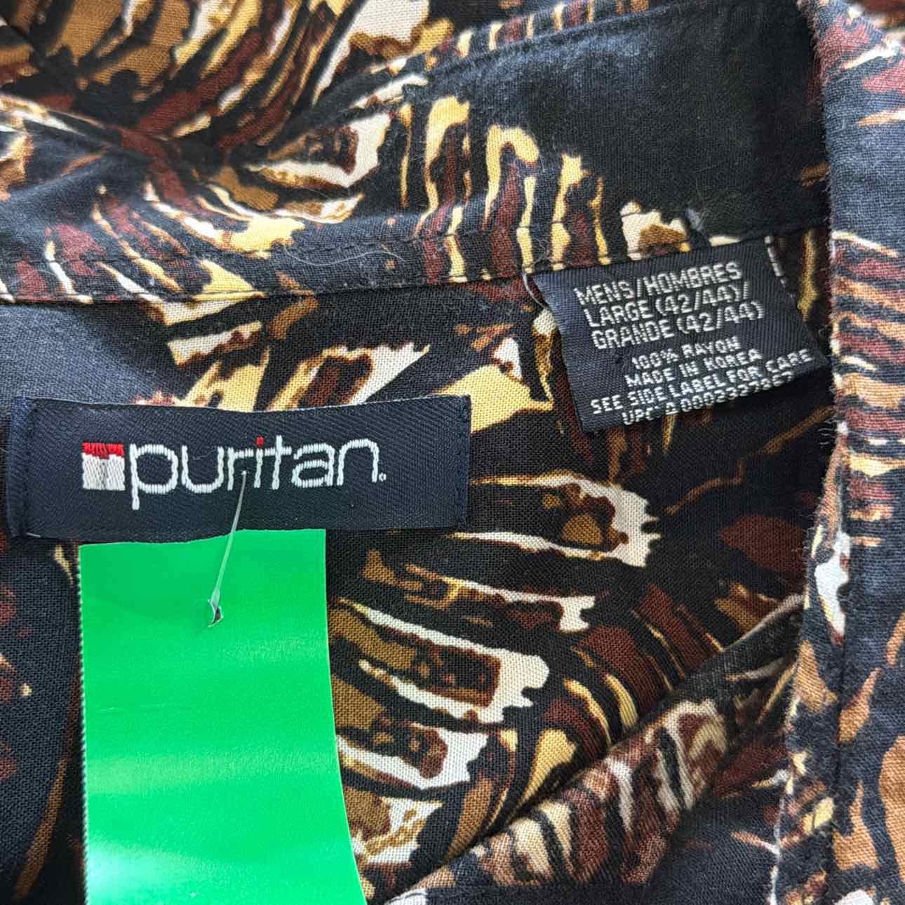puritan Size L Black Beige Preloved MENS Button Down Shirt