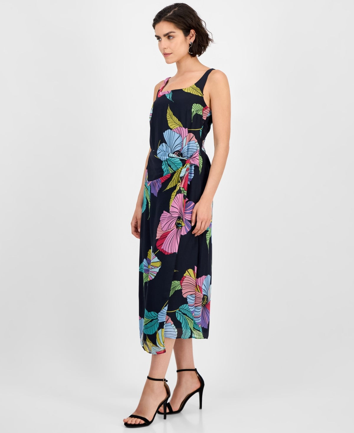Robbie Bee Women's Printed Faux Sarong MIDI Dress - Navy Multi