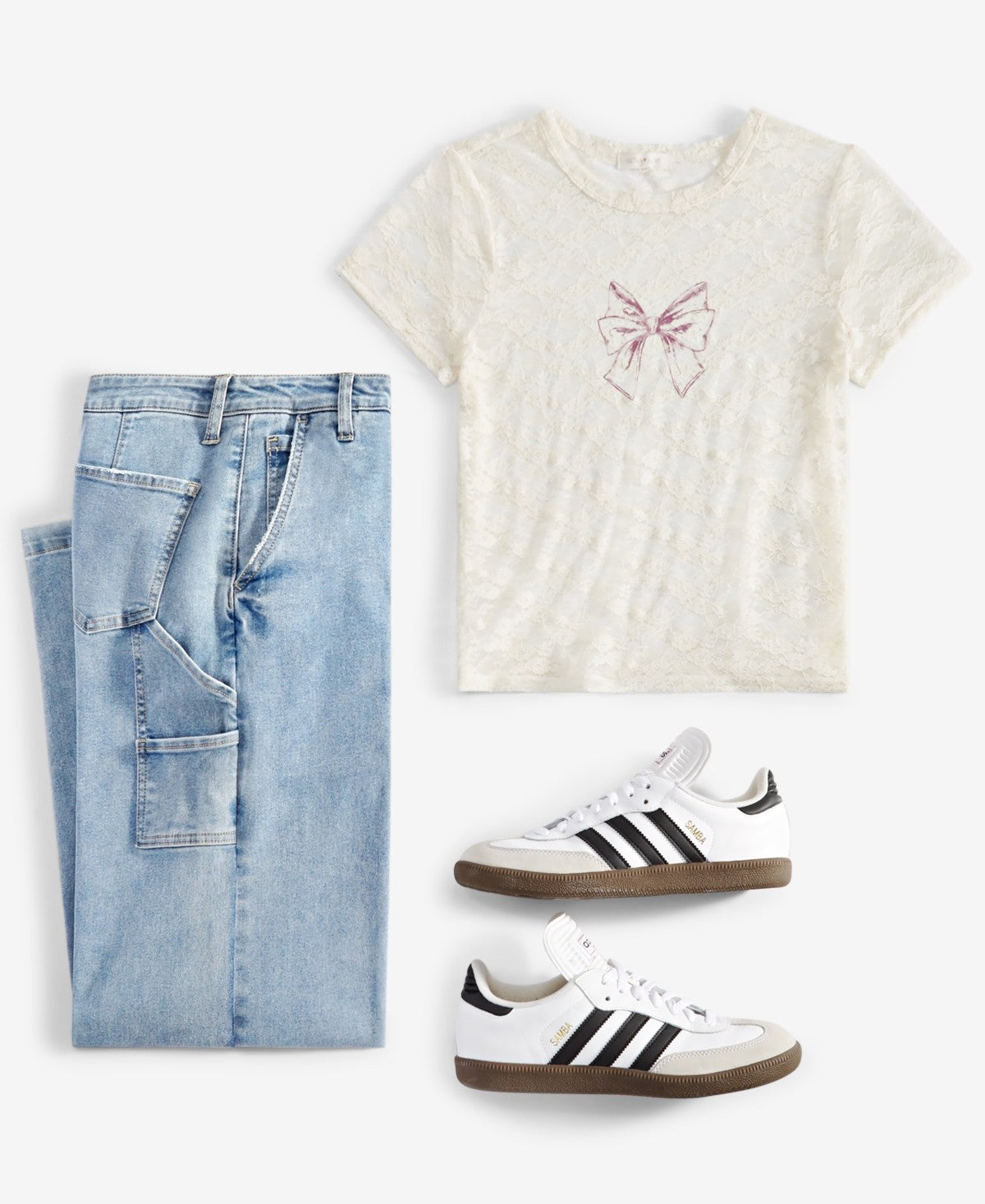 Ultra Flirt Juniors' Graphic Lace Tee - Gardenia