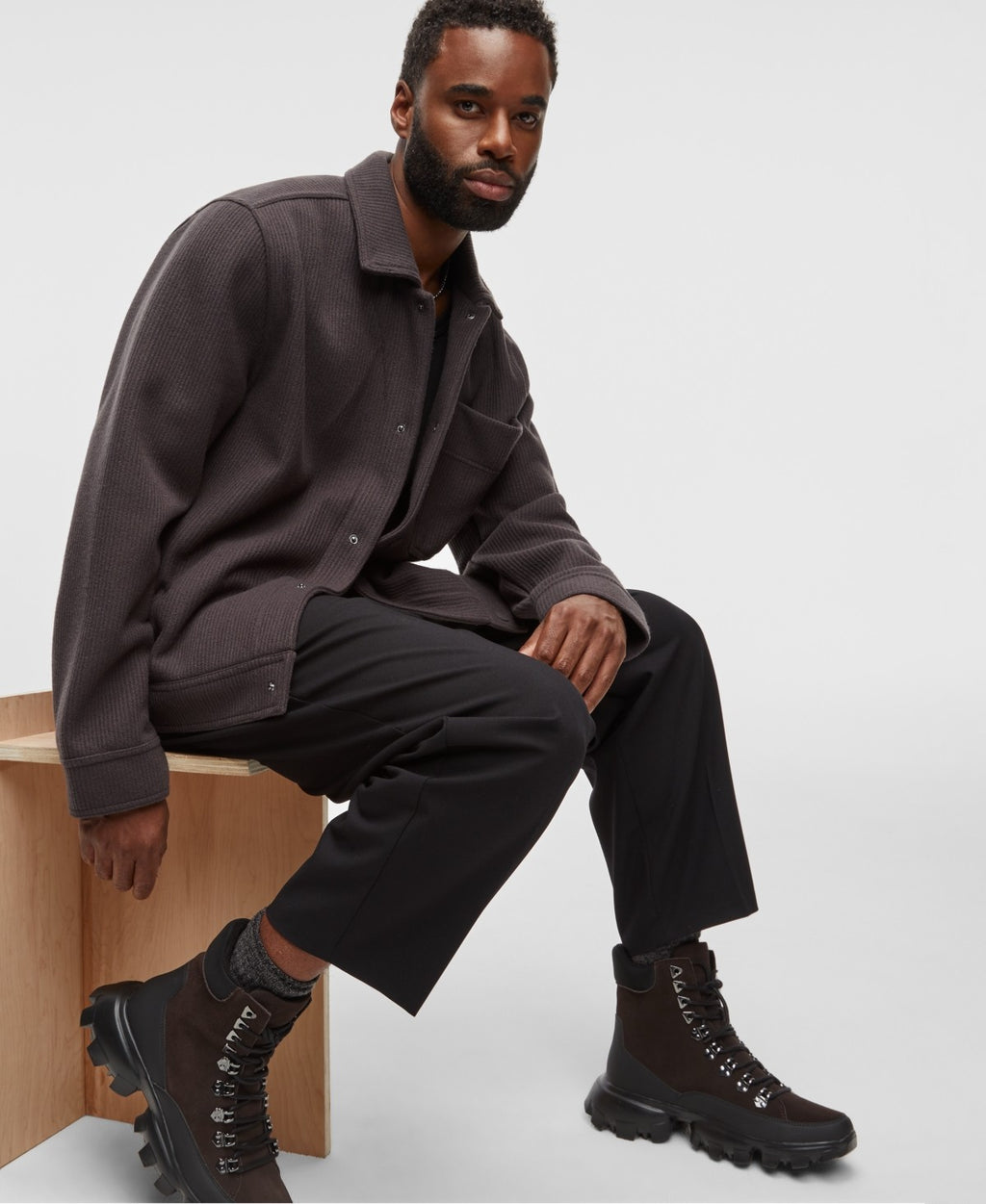 Mode of One Men's Long-Sleeve Knit Trucker Jacket