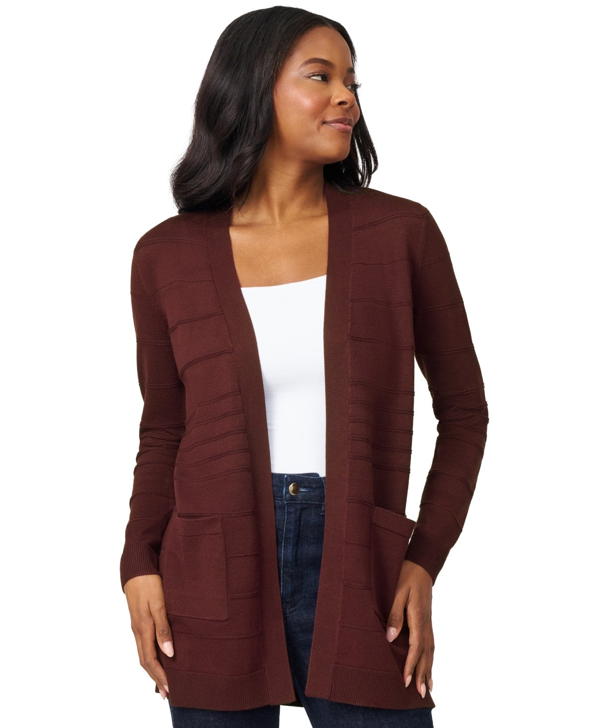 Melissa Paige Women's Ribbed Open-Front Long Cardigan