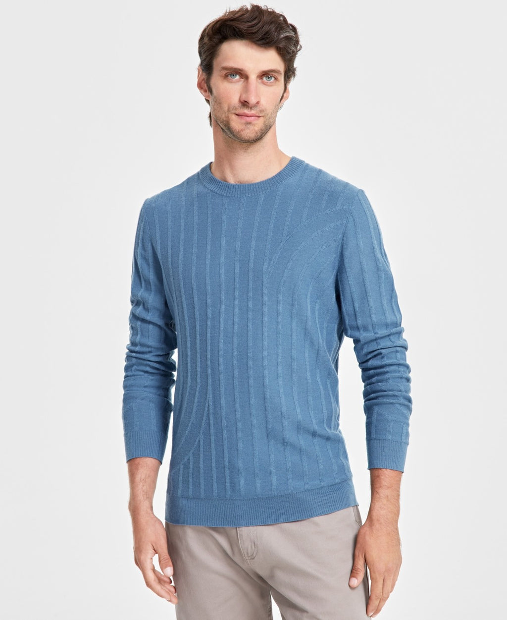 Alfani Men's Wool-Blend Textured Sweater - Blue Shale