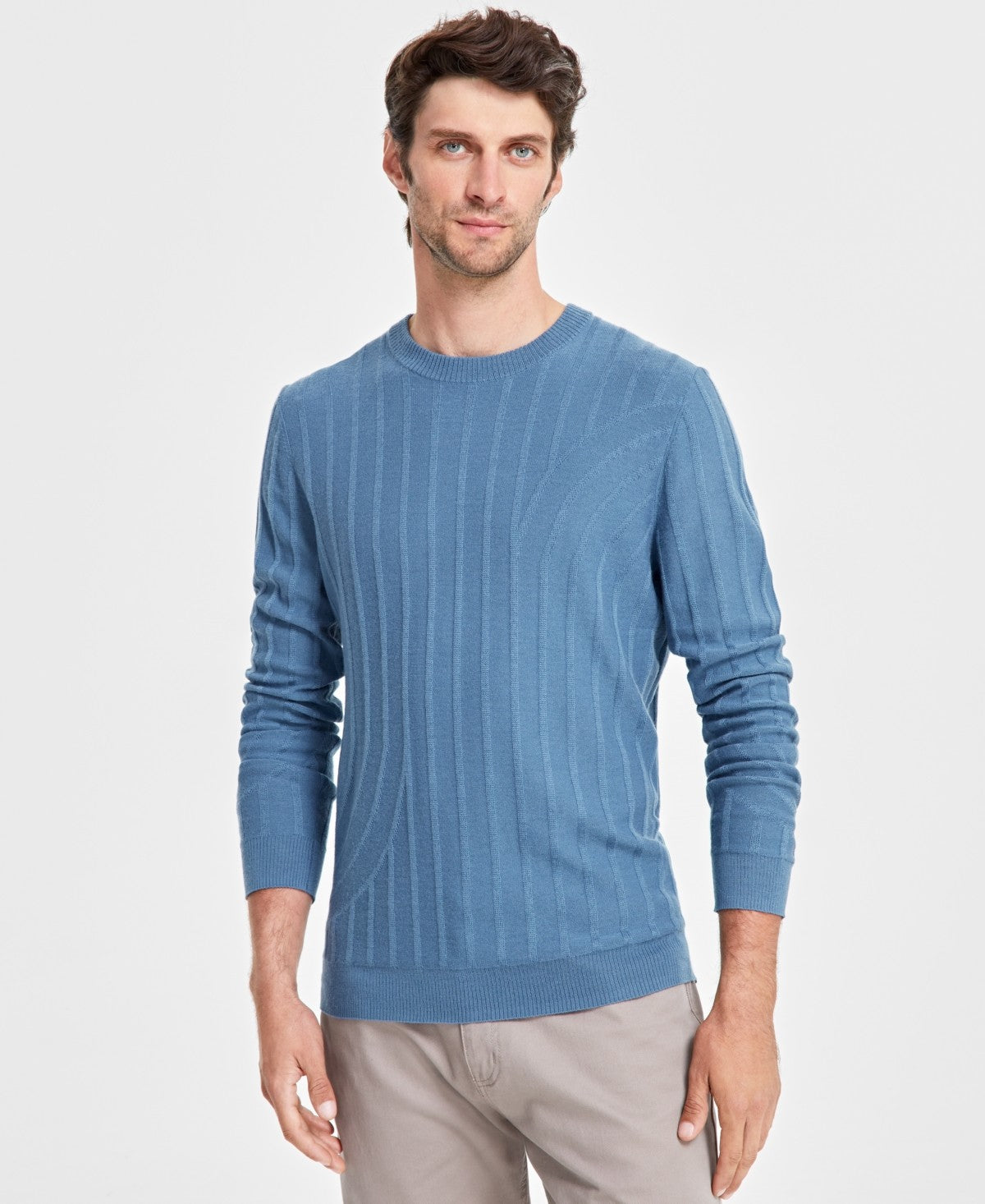 Alfani Men's Wool-Blend Textured Sweater - Blue Shale