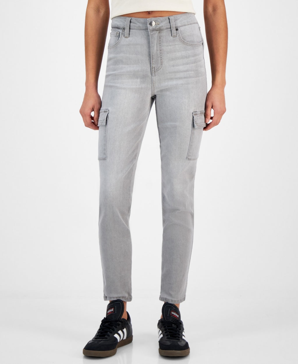 Celebrity Pink Juniors' Mid-Rise Cargo Skinny Jeans - Grey