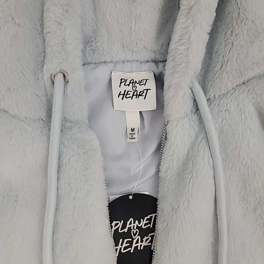 Planet Heart Size M Faux-Fur Cozy Zip-Front Jacket - Blue Opal NWT