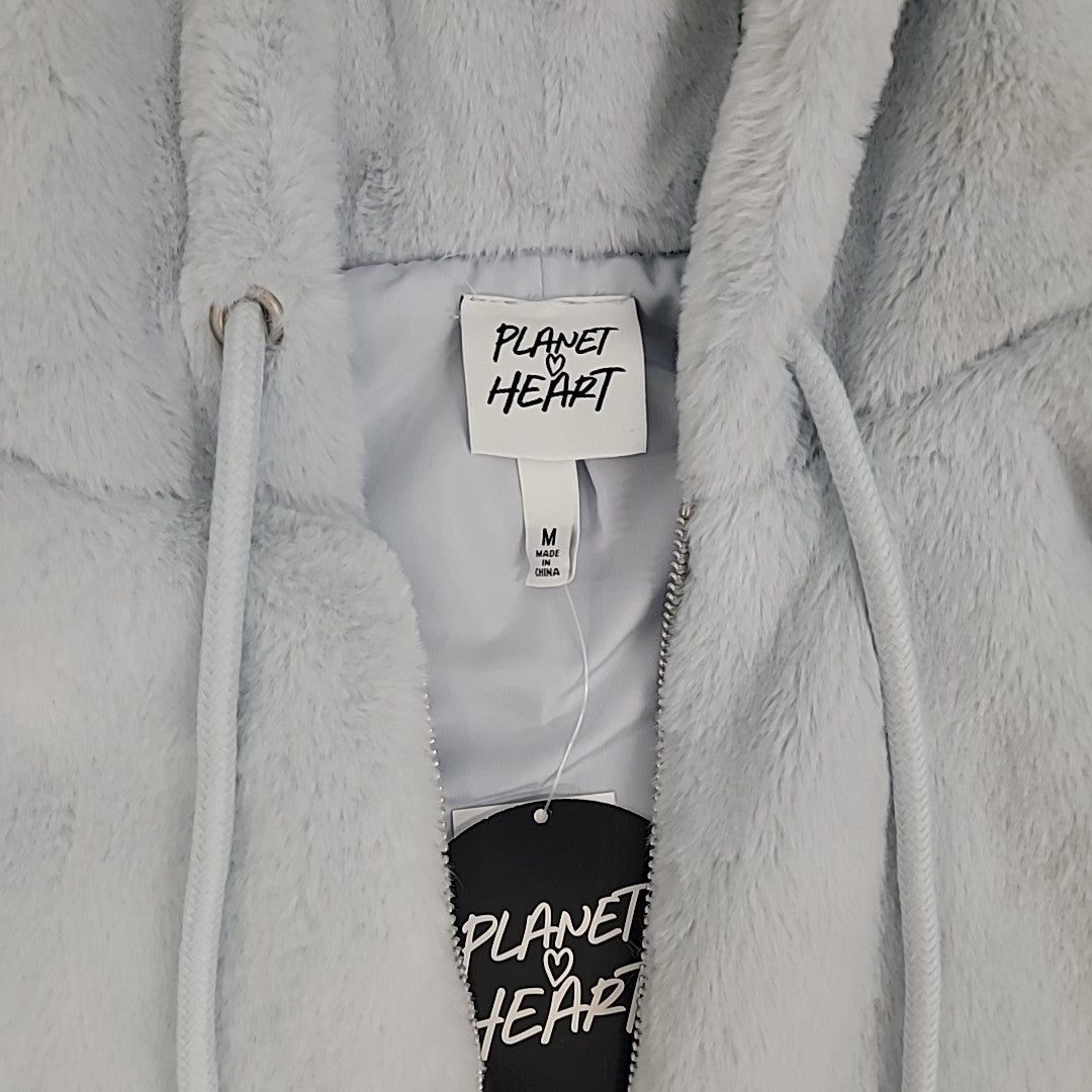 Planet Heart Size M Faux-Fur Cozy Zip-Front Jacket - Blue Opal NWT