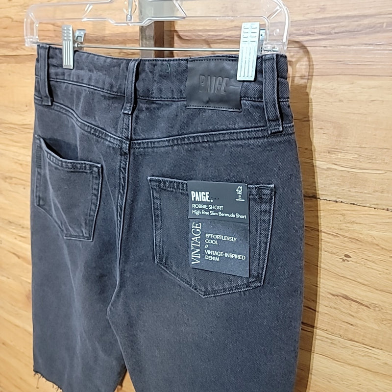 Paige Size 24 Robbie High Waist Cutoff Denim Gray Black Shorts NWT