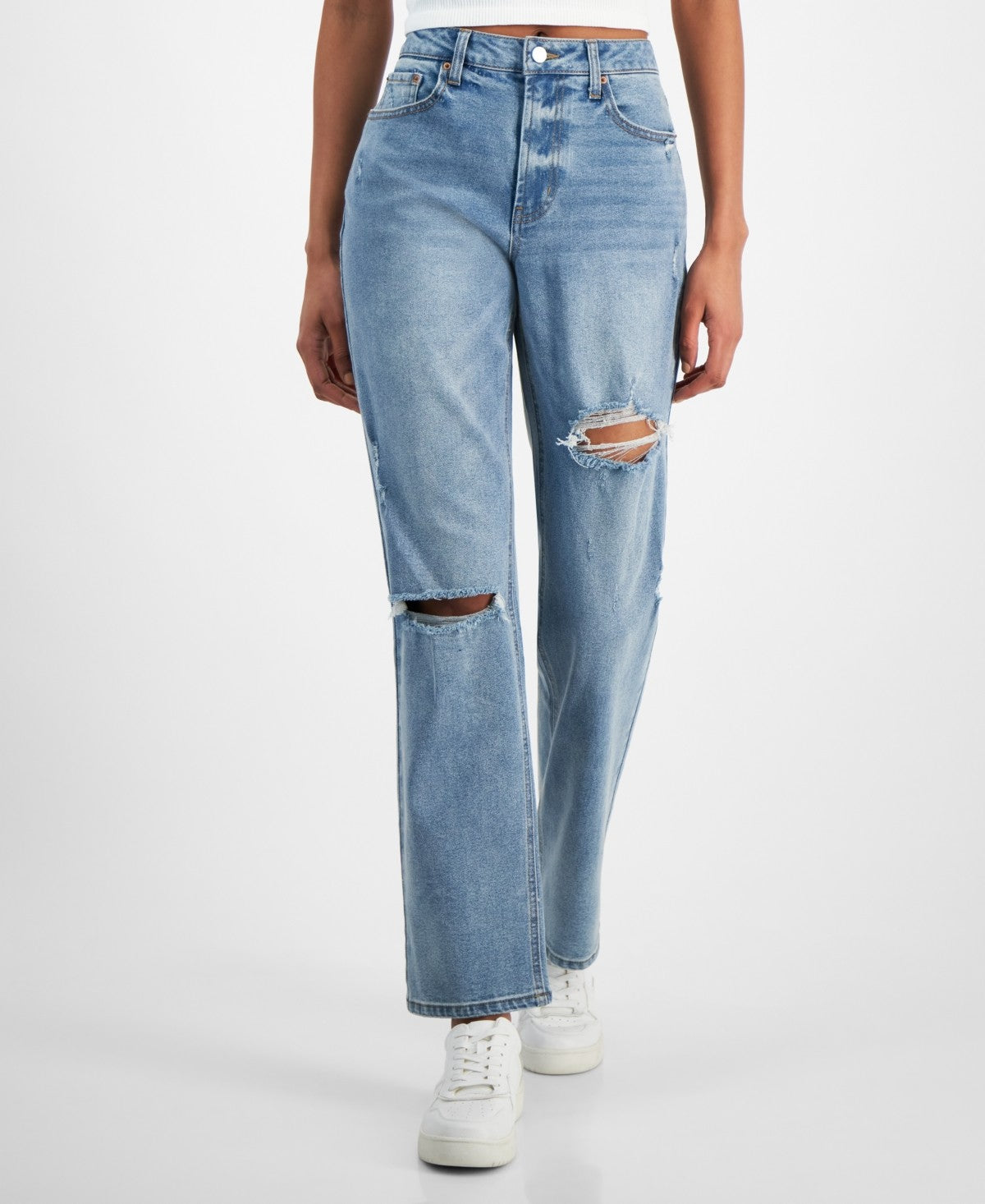 Tinseltown Juniors' Relaxed Ripped Straight-Leg Jeans