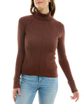 Fame Size L Brown Multi-Rib Turtleneck Sweater - Brown