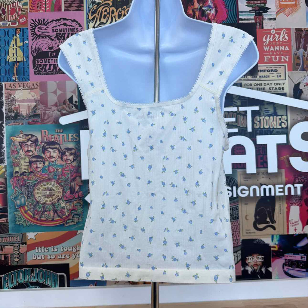 hippie rose Size XL Pointelle Ditsy Print Seamless Tank - White Ditsy