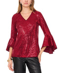 Vince Camuto Size L Red Sequined Blouse