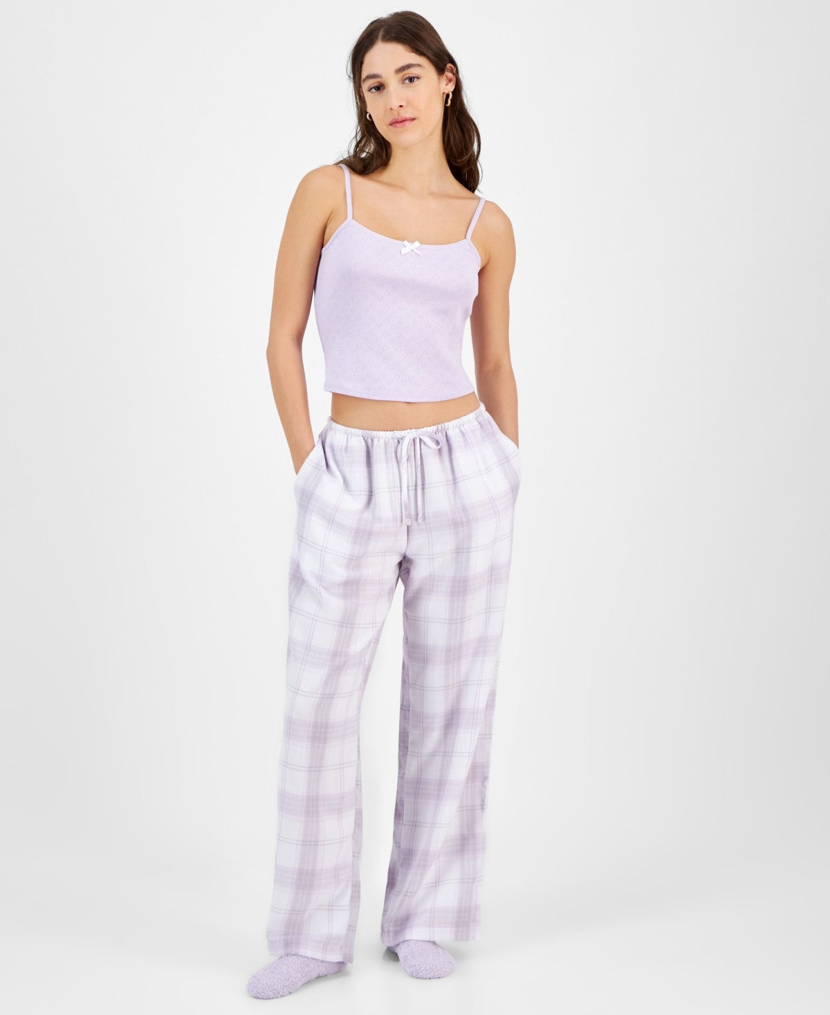 Self Esteem Juniors' Pointelle Cropped Tank Top Cami - Lavender Haze