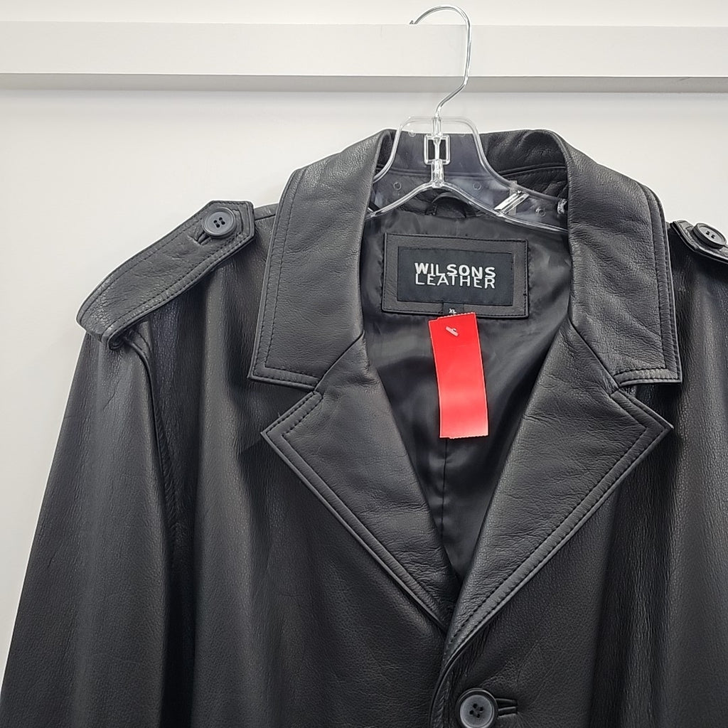Wilsons Leather Size XL Black Trenchcoat