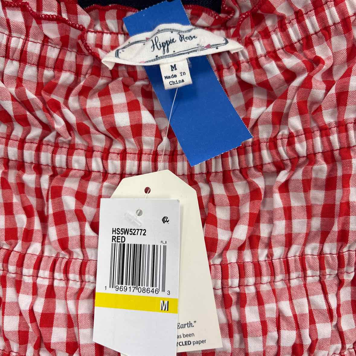 hippie rose Size M Cotton Gingham Strapless Mini Dress - Red
