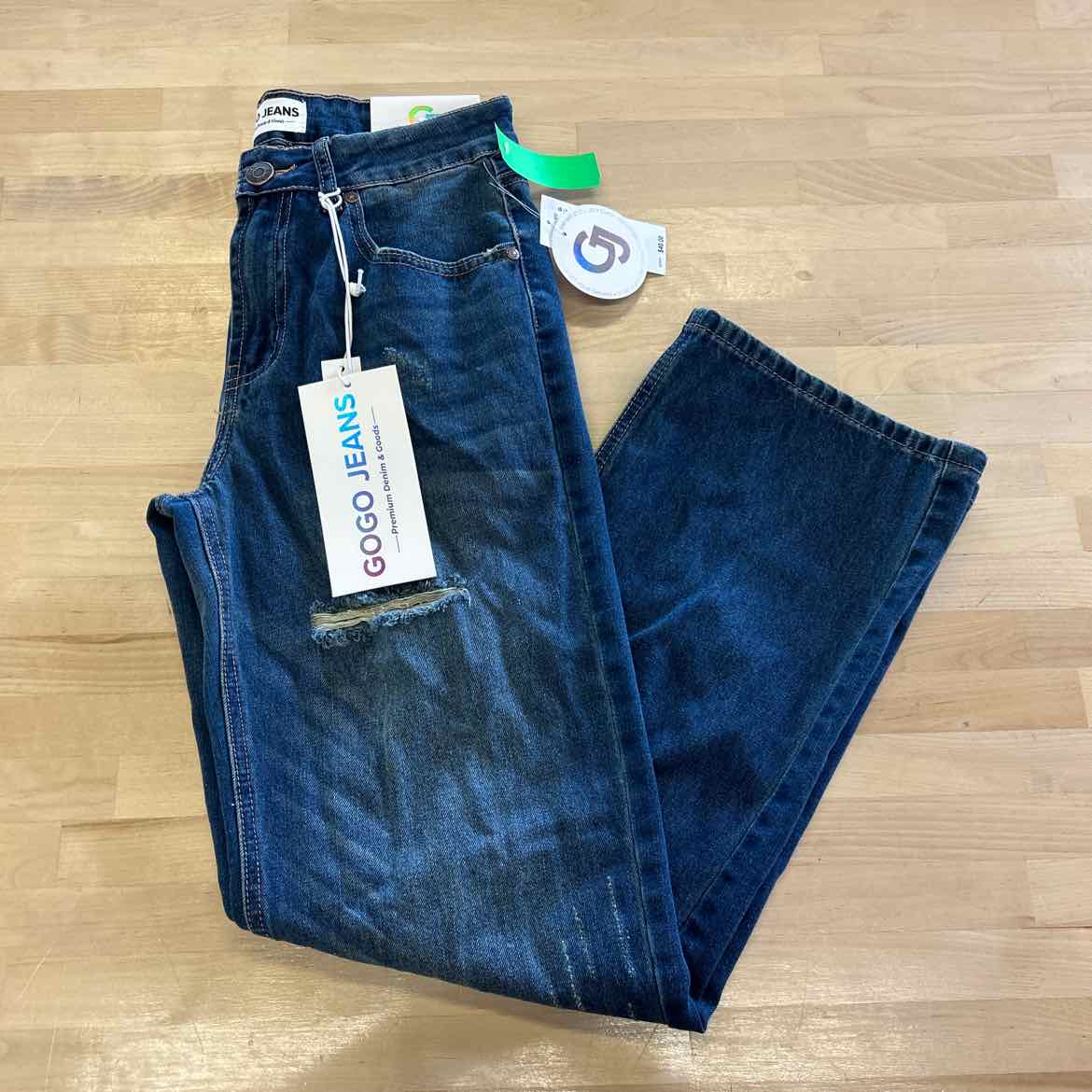 Gogo Jeans Juniors' Destructed Dream Fit Wide-Leg Denim Jeans - Dark Wash