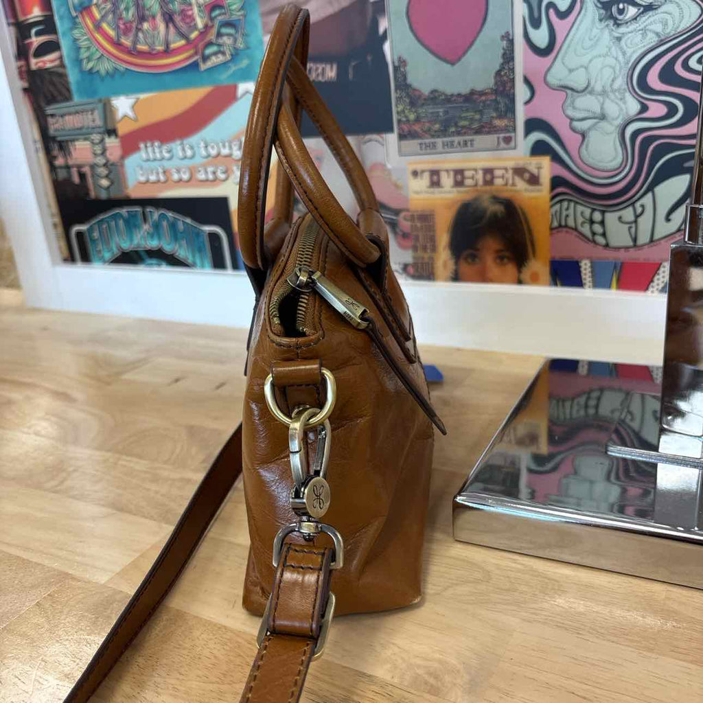 Hobo Brown Polished Leather Preloved Handbag