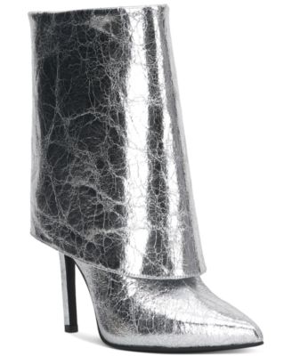 I.N.C. International Concepts Womens Sabeel Cuff Booties Silver Crinkle 7M
