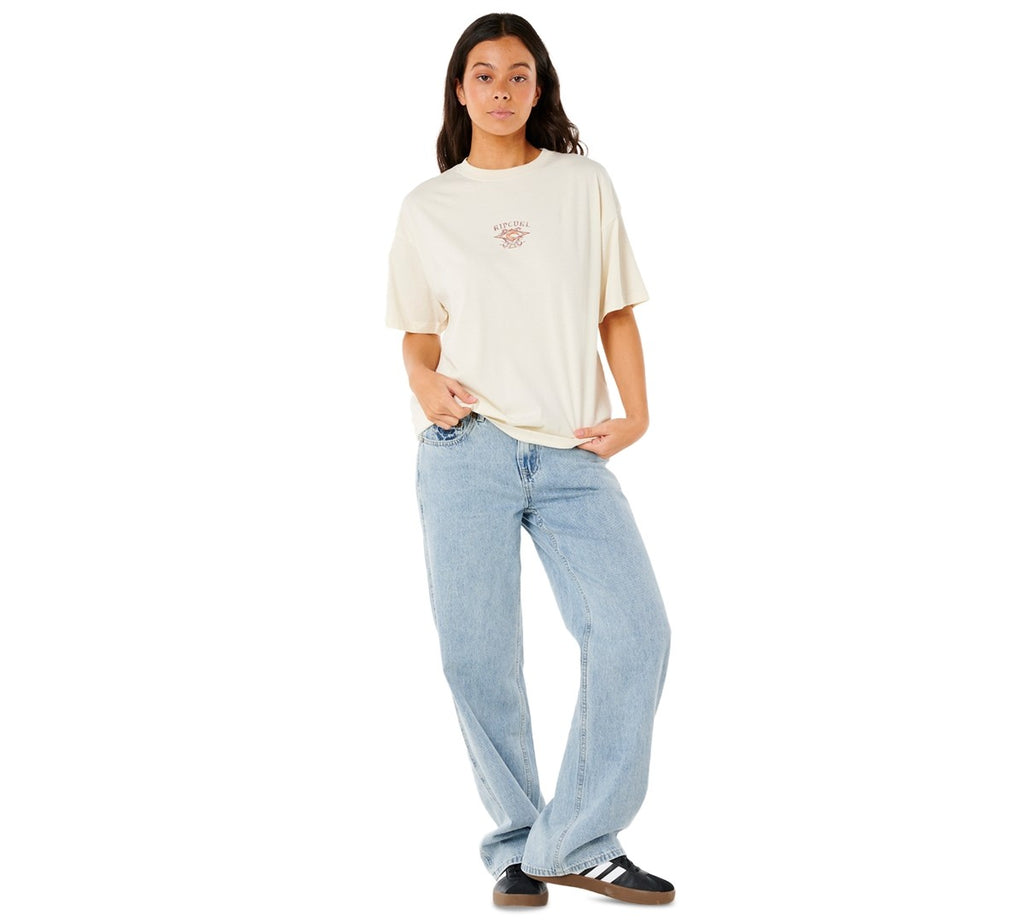 Rip Curl Size L Cotton Butterfly Crewneck T-Shirt - Bone