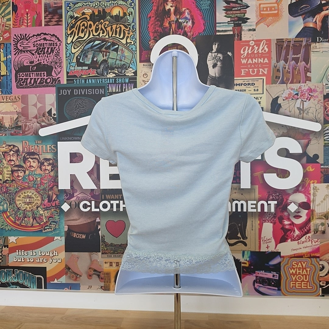hippie rose Size S Lace-Trim Short-Sleeve Crewneck Tee - Baby Blue