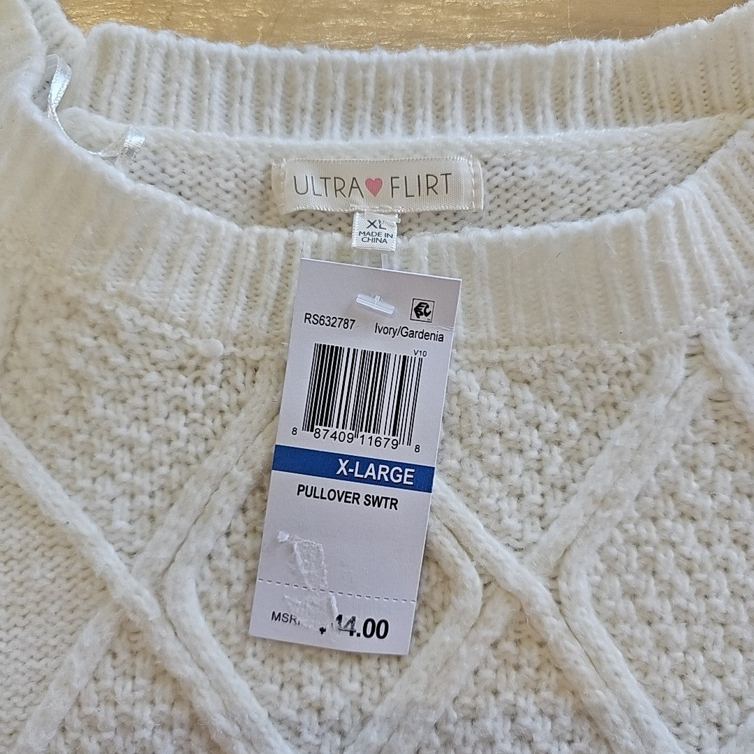 Ultra Flirt Juniors' Rory Chunky Cable-Knit Sweater - Gardenia
