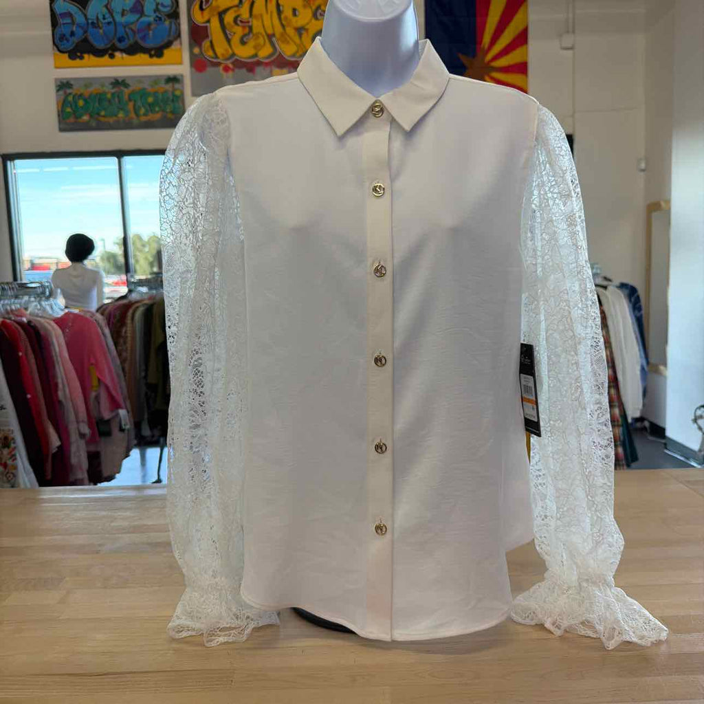 Karl Lagerfeld Paris Lace Sleeve Button up Blouse
