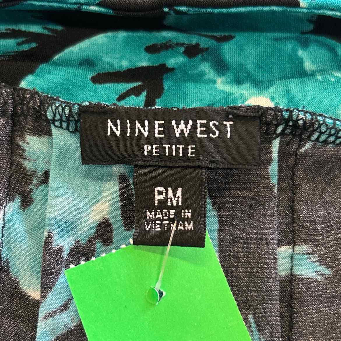Nine West Size PM Blue/black Polyester Spandex Preloved Blouse SS