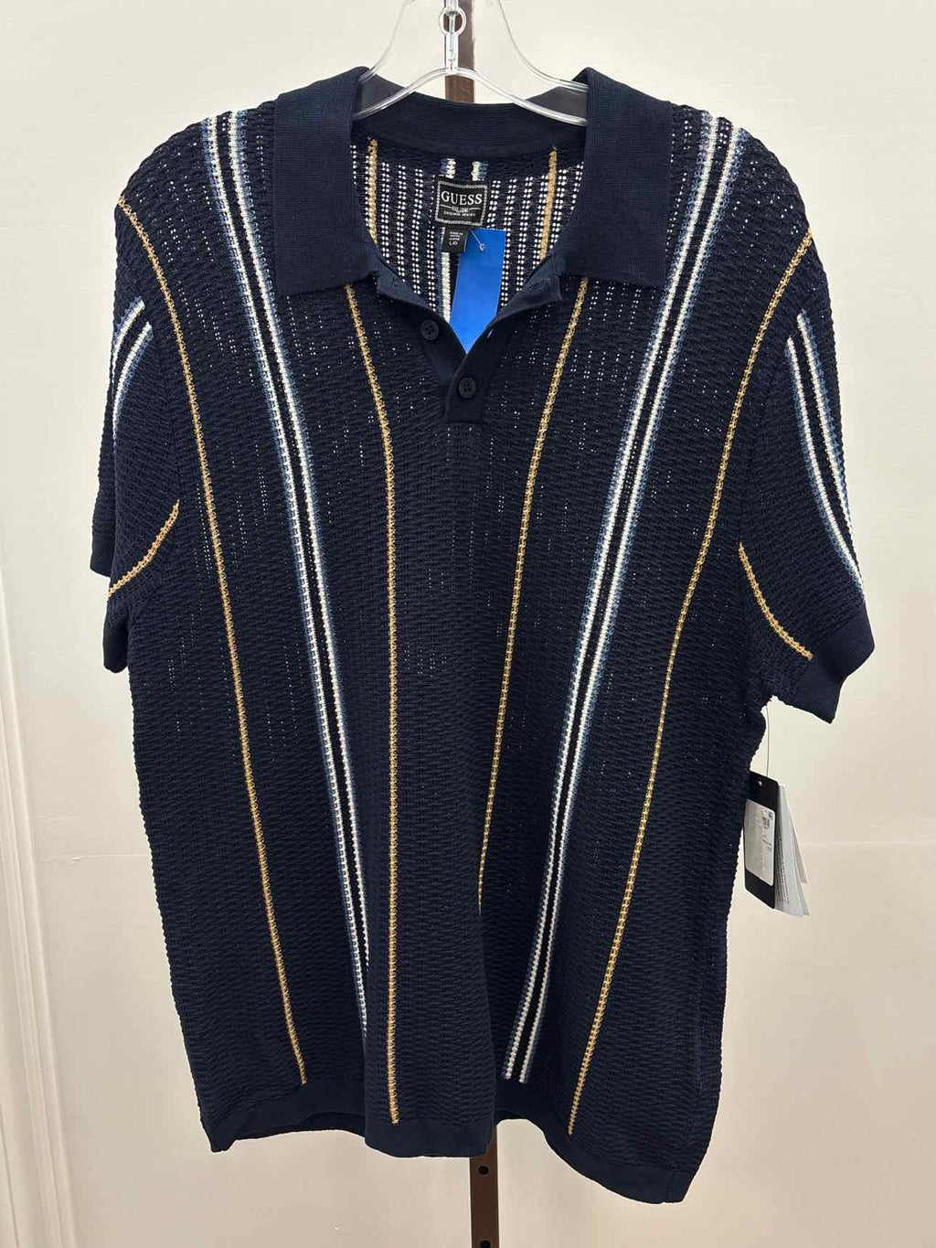 Guess Size L Blue White New MENS Polo