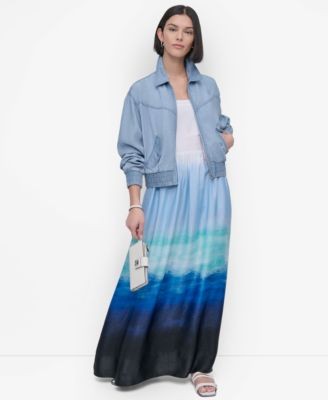 Dkny Women's Ombre Printed Satin Maxi Dress - Seafoam Ombre - Size L