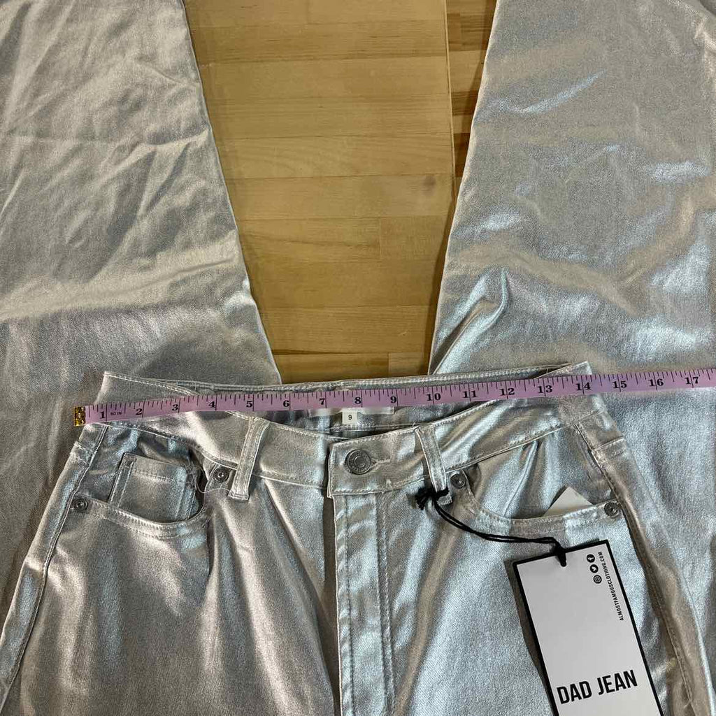 Almost Famous Size 9 Metallic Coated Straight-Leg Pants - Metallic