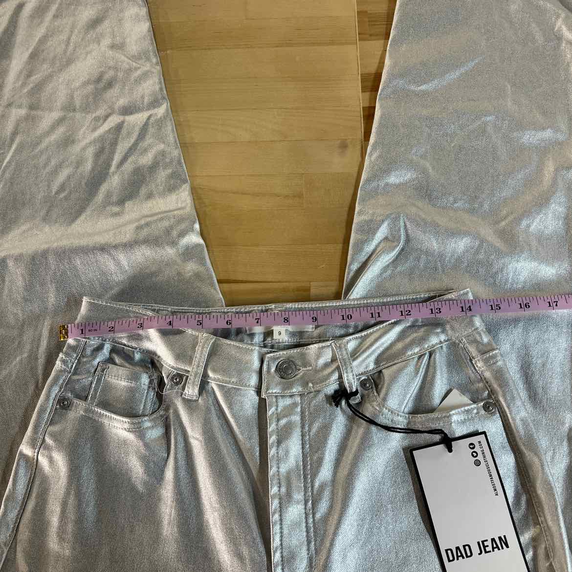 Almost Famous Size 9 Metallic Coated Straight-Leg Pants - Metallic