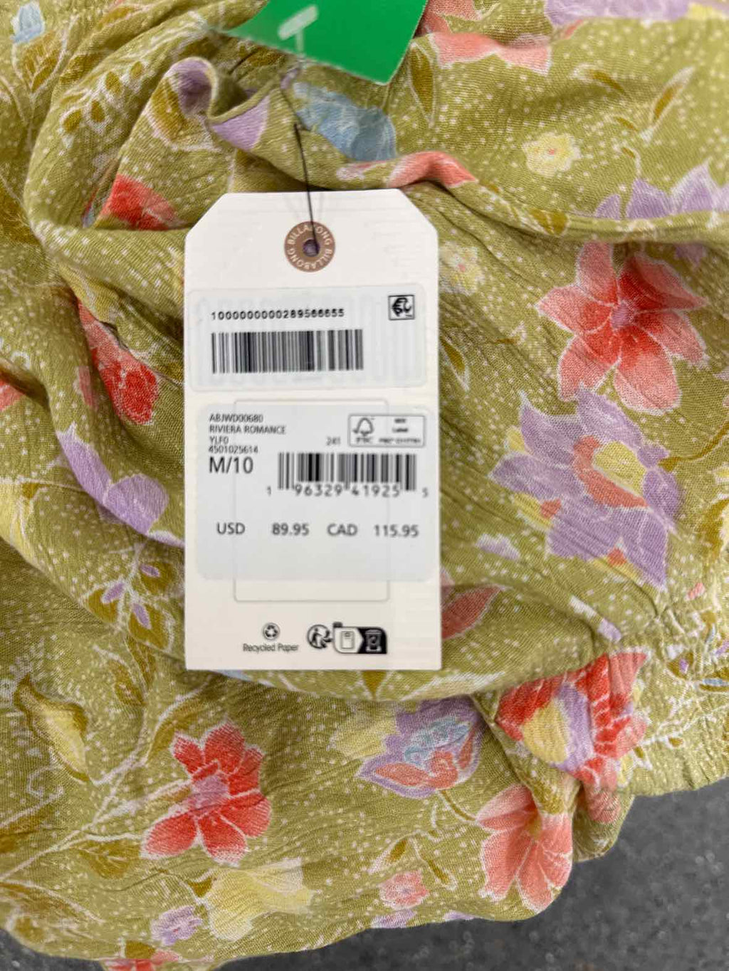 billabong Size M Green Floral Riviera Romance Sundress NWT