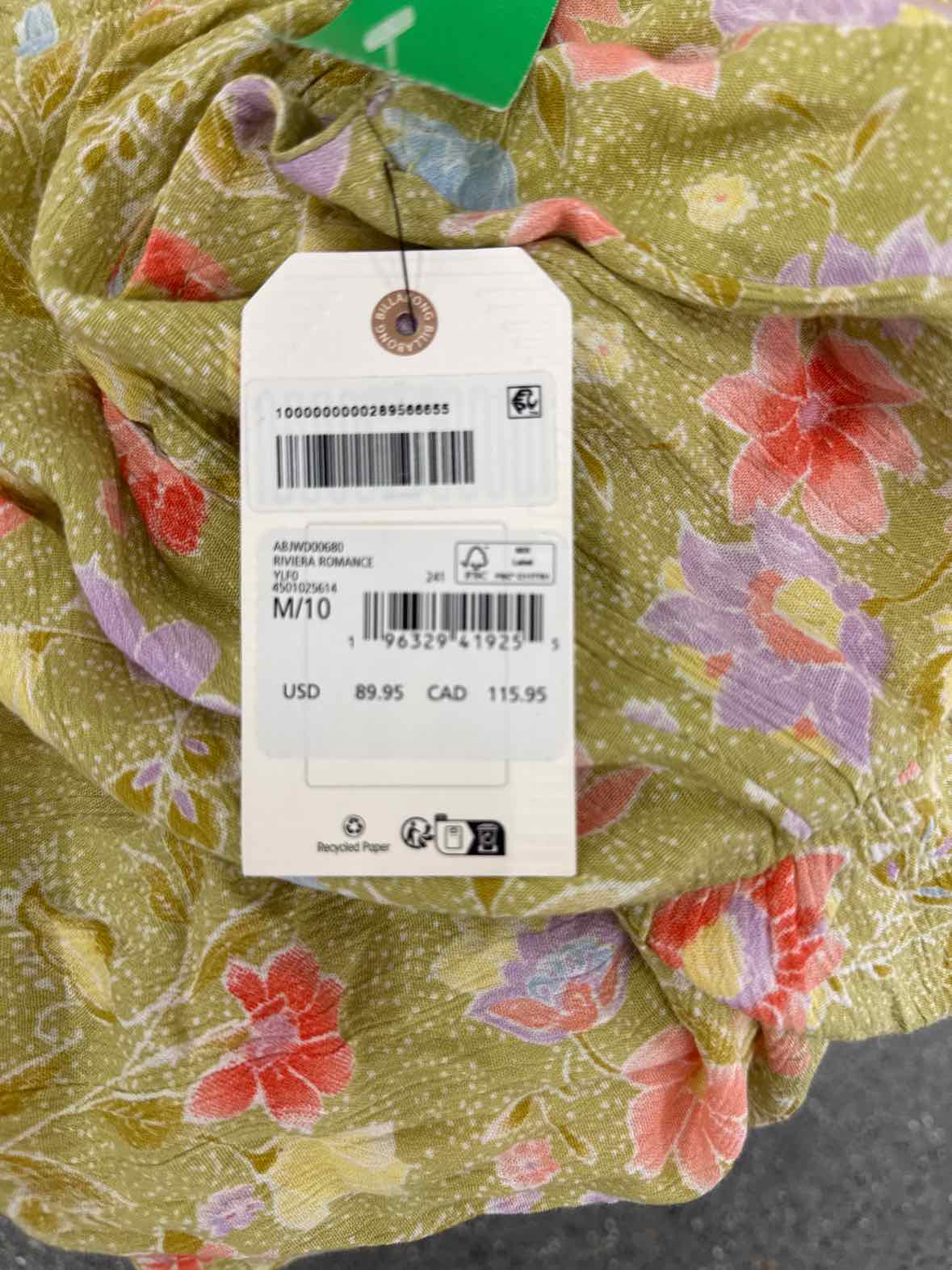 billabong Size M Green Floral Riviera Romance Sundress NWT