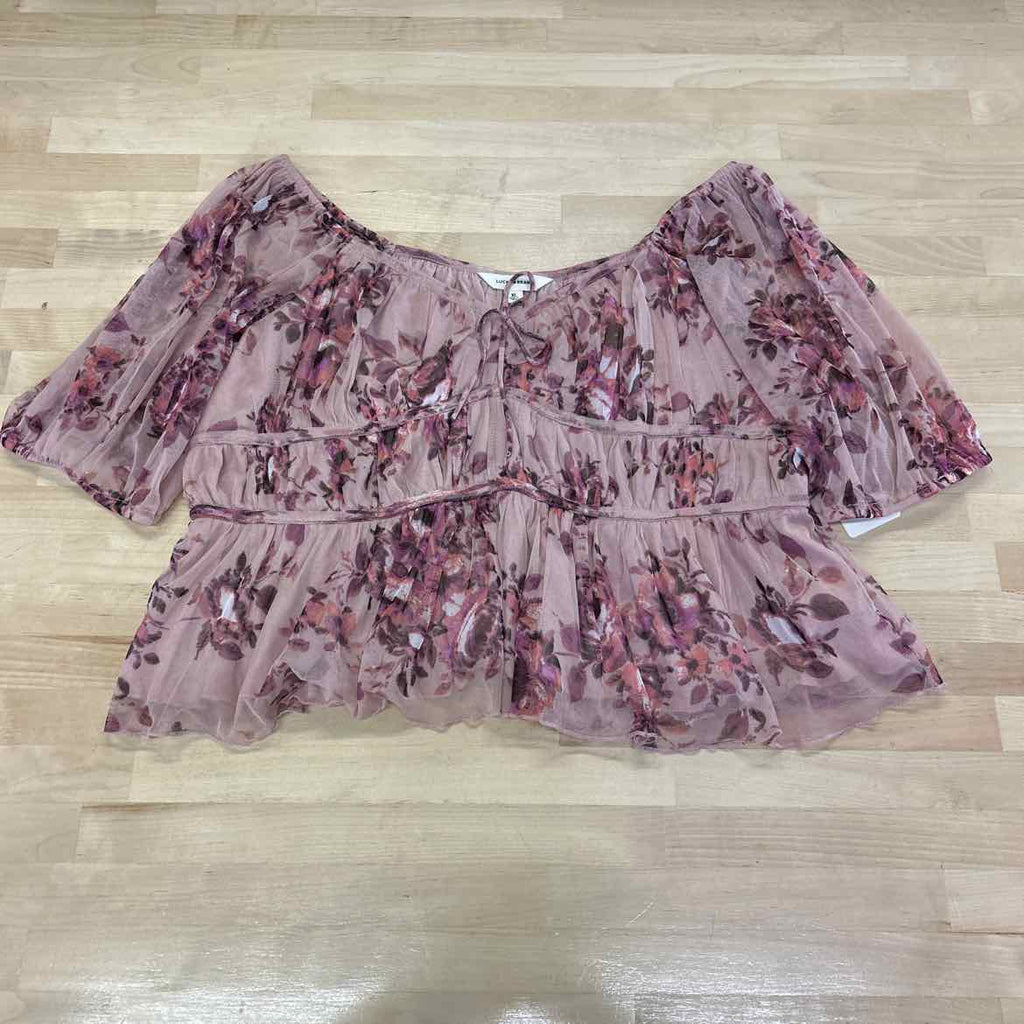 Lucky Brand Size XL Pink Mesh Blouse