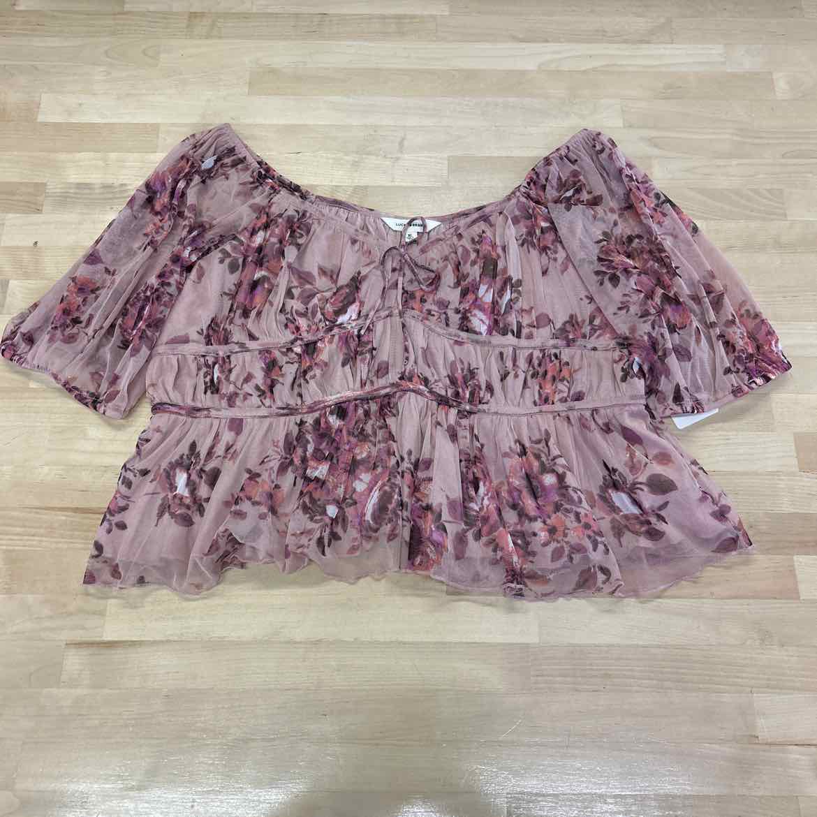 Lucky Brand Size XL Pink Mesh Blouse