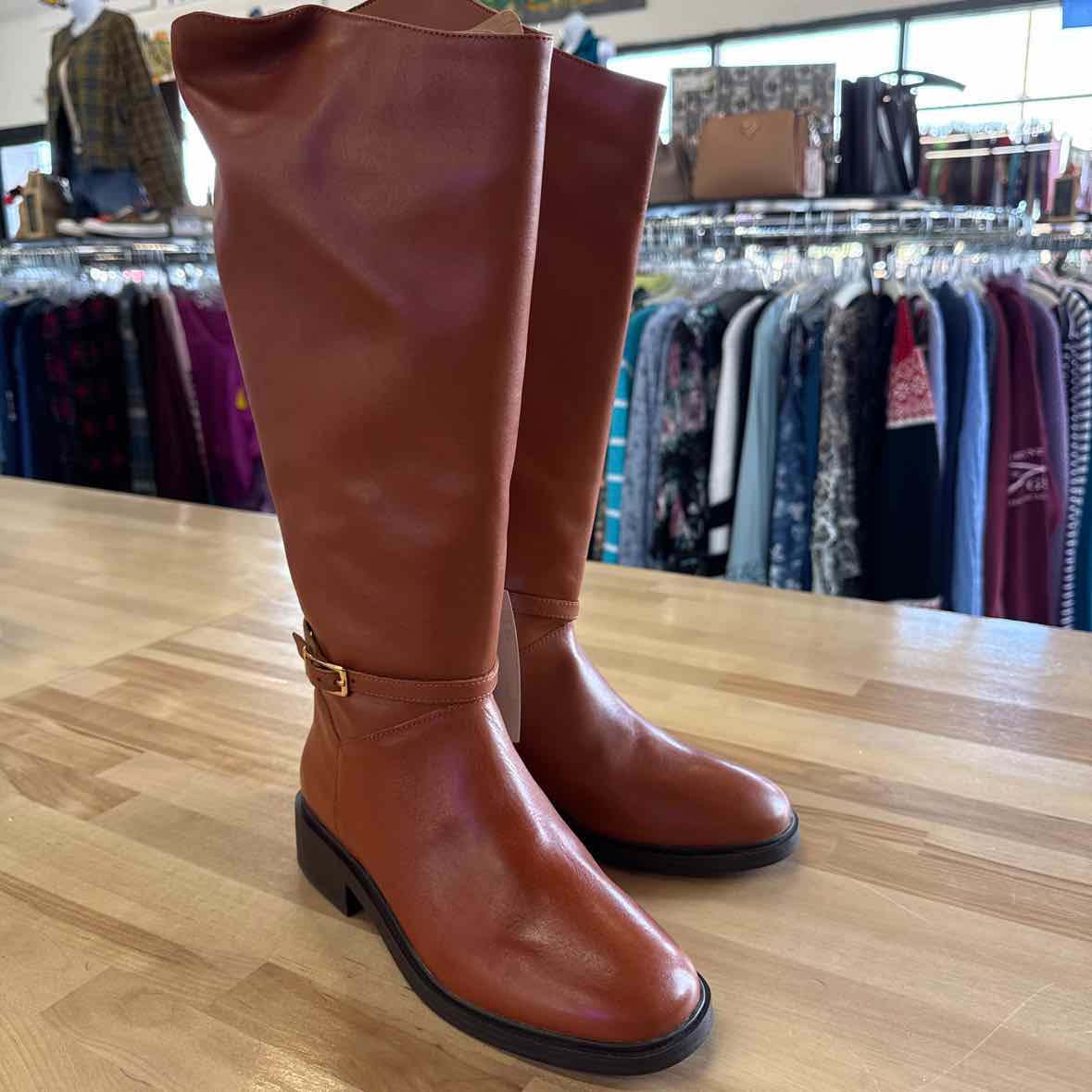 Arezzo Women's Mckenna Low Block Wide Calf Leather Boots