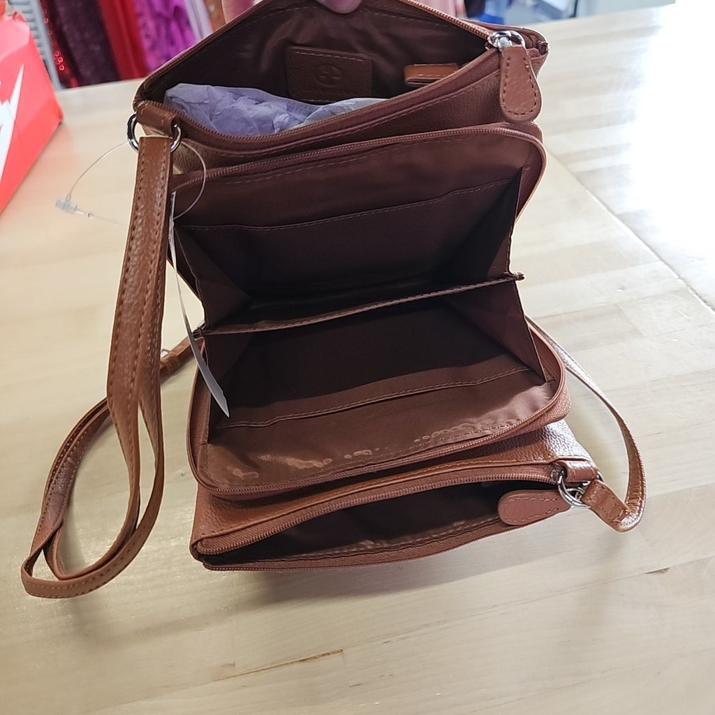 Giani Bernini Triple-Zip Pebble Leather Dasher Crossbody