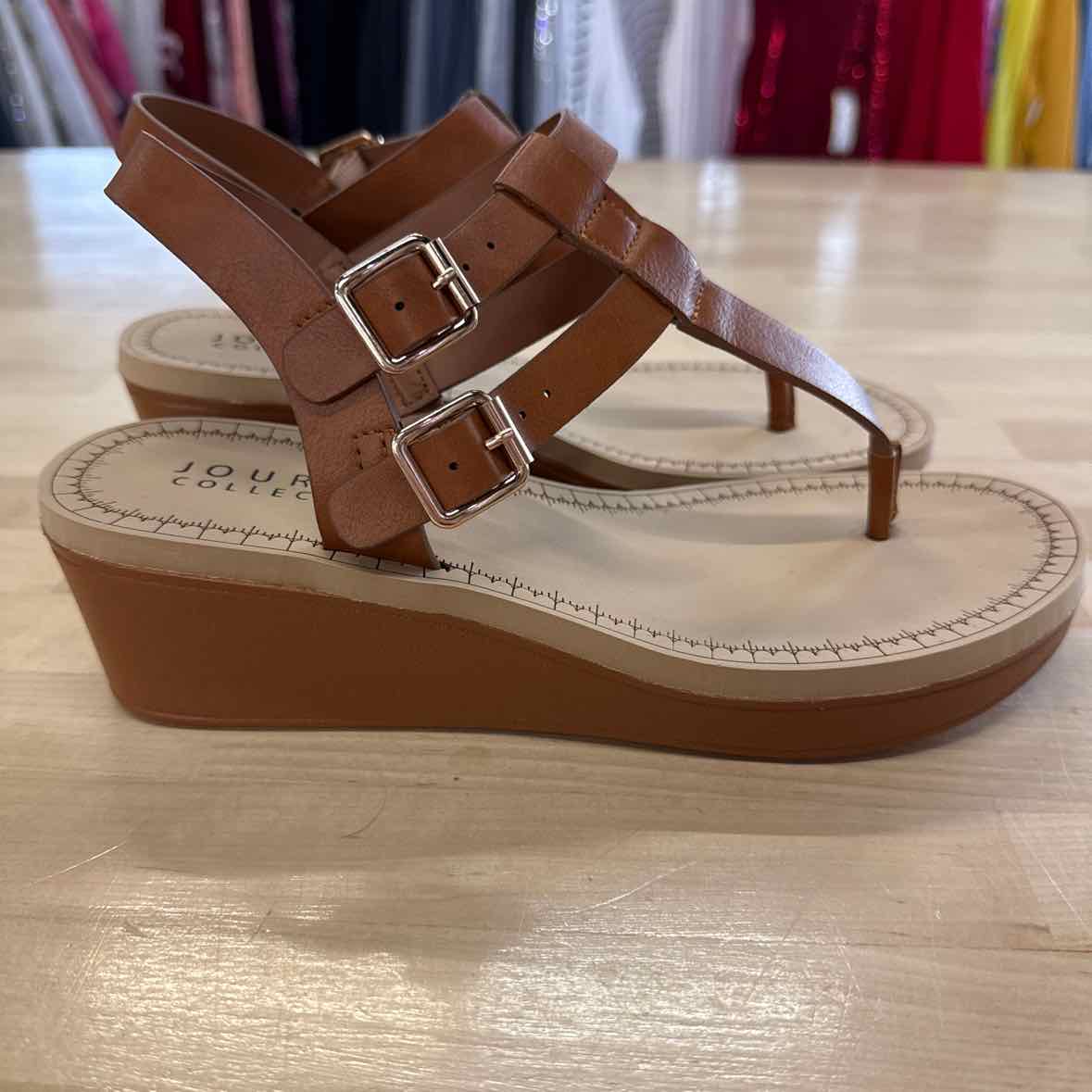Journee Size 9 Tan Tru Comfort Foam Bianca Wedge Sandals