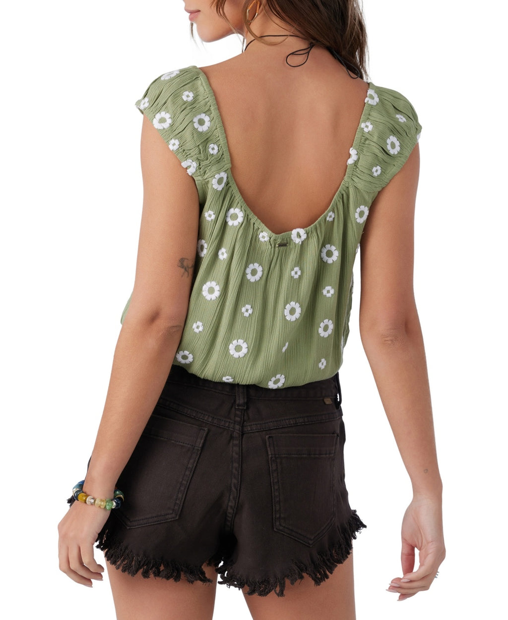 O'Neill Juniors' Hughes Short-Sleeve Woven Top - Oil Green