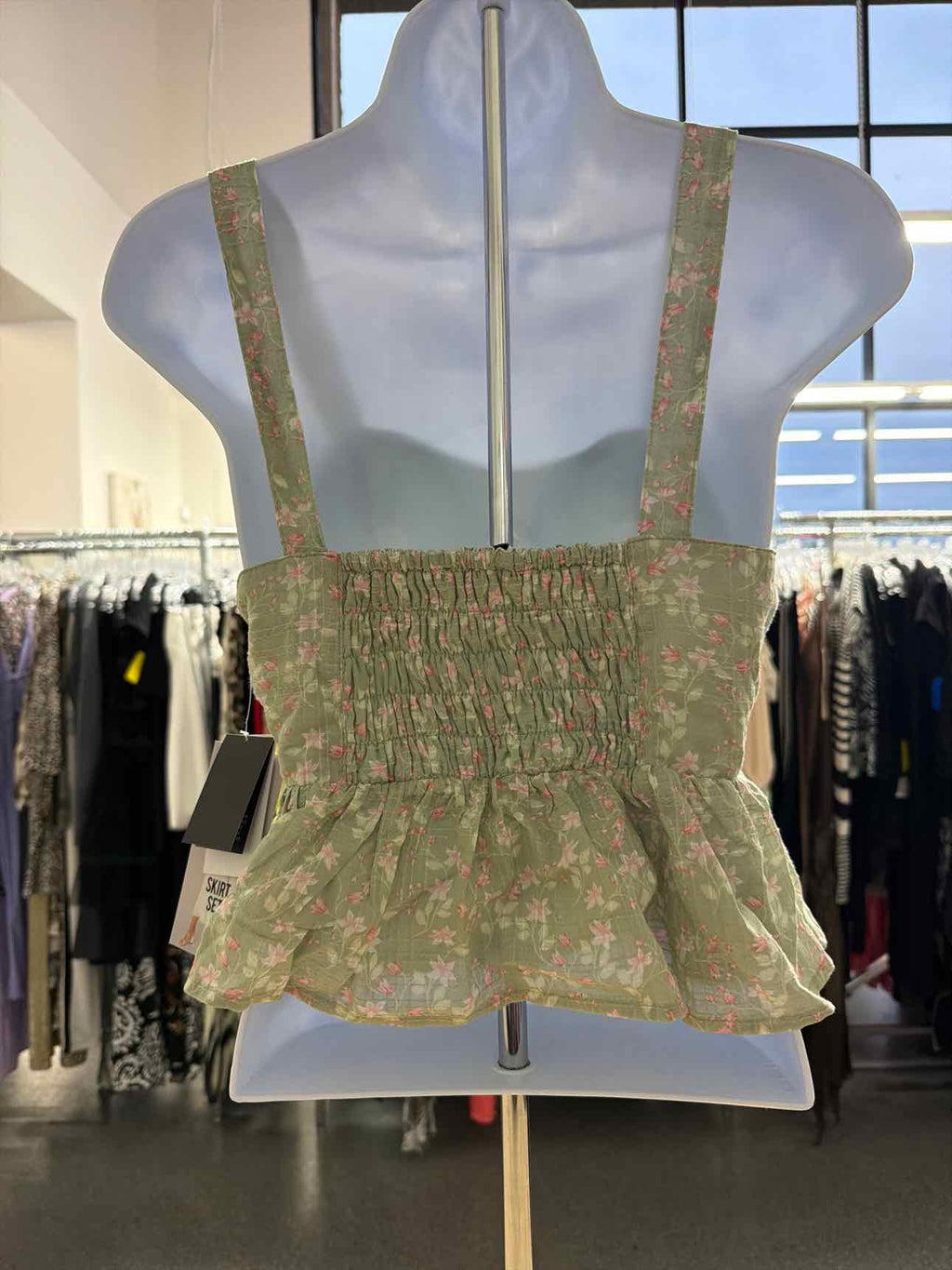 Celebrity Pink Juniors' Cropped Peplum Tank Top - Aqua Grey Ditsy
