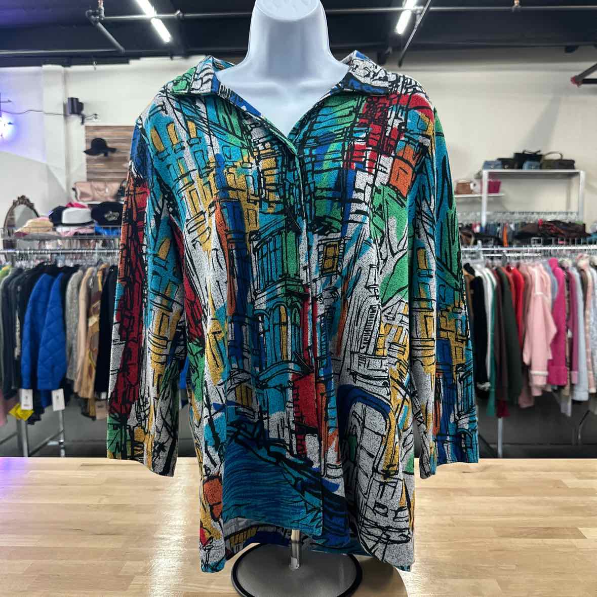 Ali Miles Size L Multi-Color Button Down Shirt