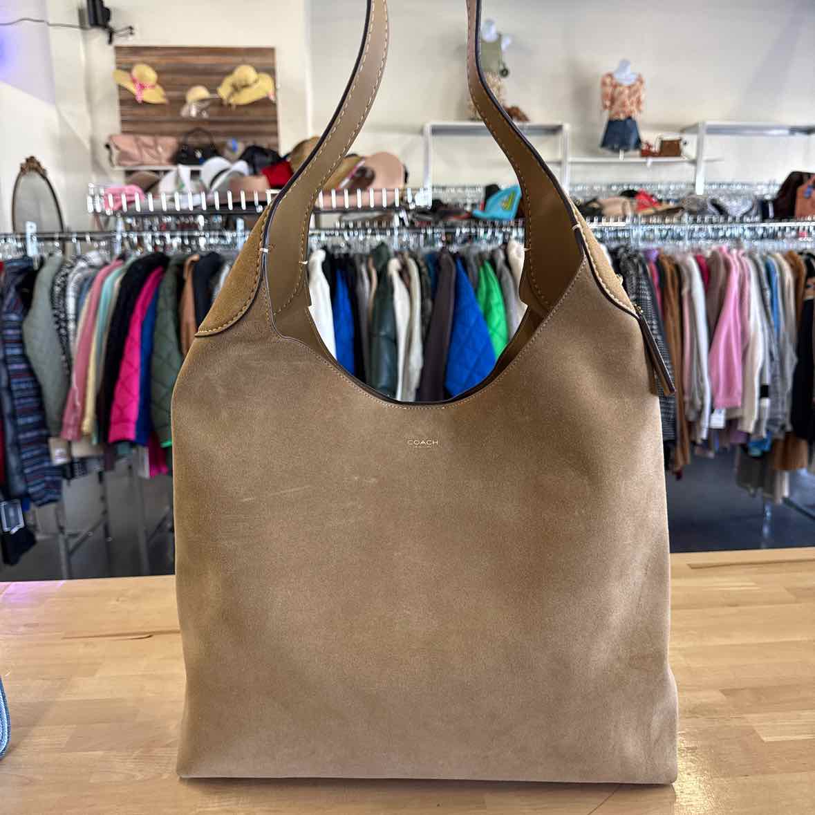 Coach Suede Brooklyn Shoulder Bag 39 Tan Hobo Leather Handbag