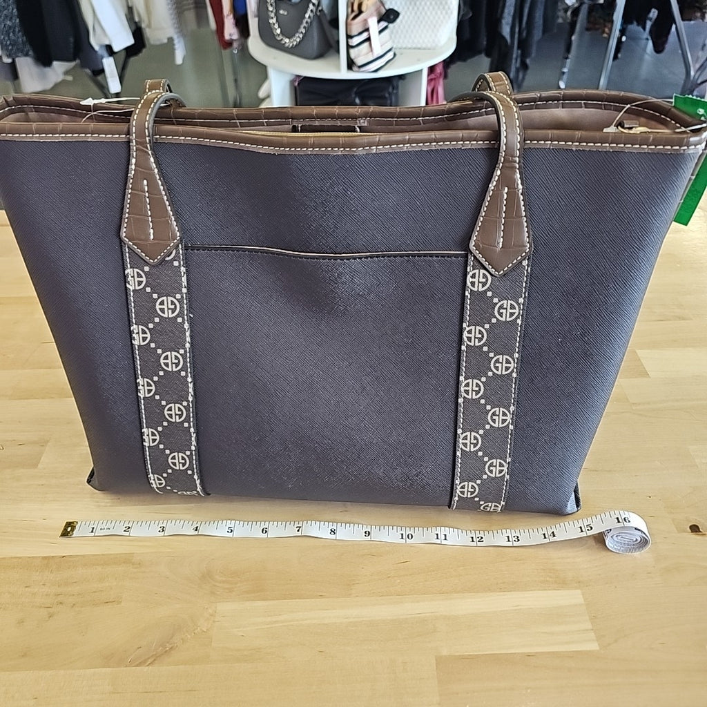 Giani Bernini Extra Large Monogram Block Tote Bag- Rich Coffee/ Walnut Brown