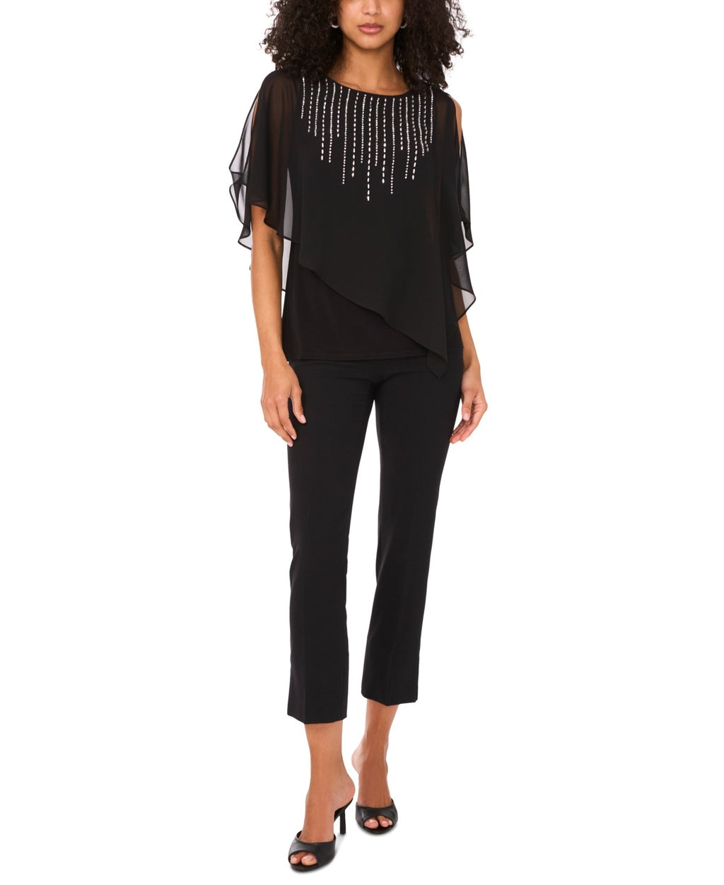 Msk Women's Beaded Overlay Split-Sleeve Top - Black