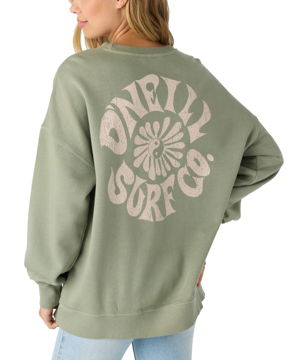 O'Neill Juniors' Logo Oversized Crewneck Sweatshirt - Desert Sage