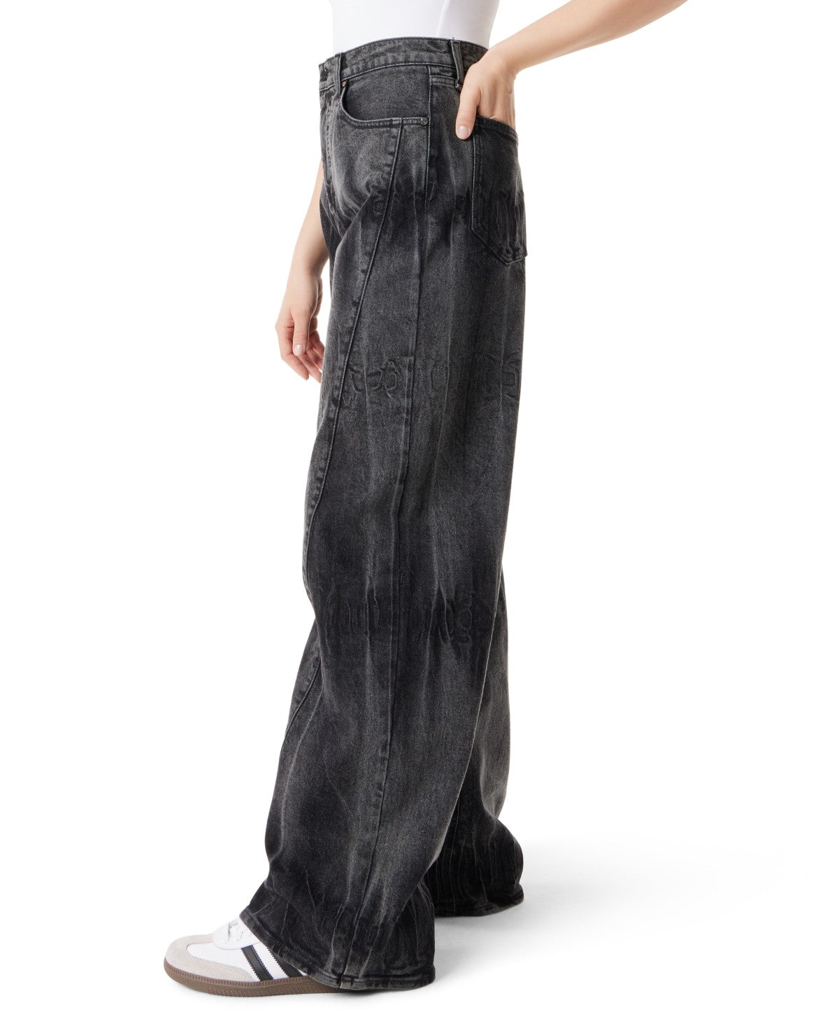 Frayed Size 28 Wide-Leg High Waist Seamed Jeans